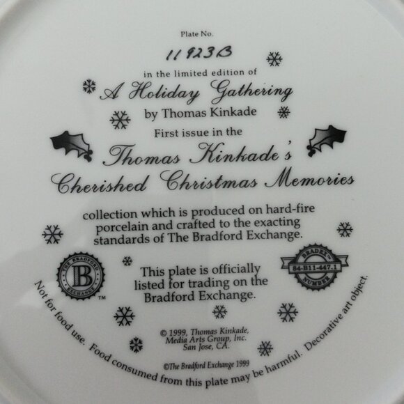 Thomas Kinkade "A Holiday Gathering"  Plate With COA & Box Vintage 1999 limited - Picture 10 of 11